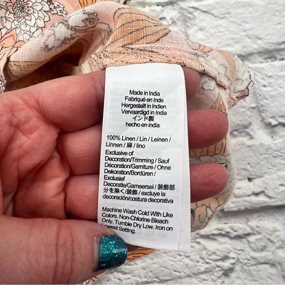 J. Crew Puff Sleeve Linen Top Zinnia Flora Peach White Floral Size Small Smocked - Picture 5 of 10